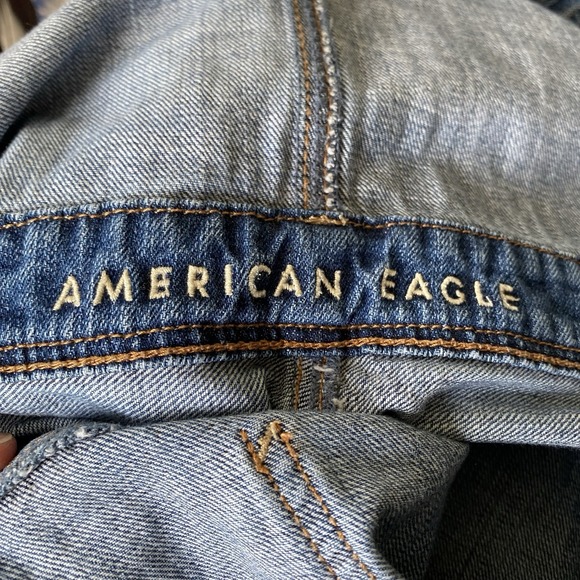 Denim Romper Overalls L Blue Distressed Ripped Shorts Shortall American Eagle - Picture 6 of 10